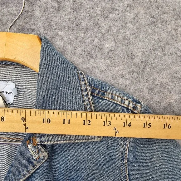 Crop Trucker Jacket Womens XS CALVIN KLEIN Blue VINTAGE Jeans Western Y2K USA